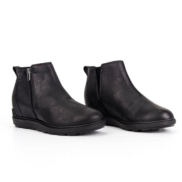 Sorel Women Black Leather Zip Short Spring Evie II Ankle Boots sz 10 - Picture 1 of 7
